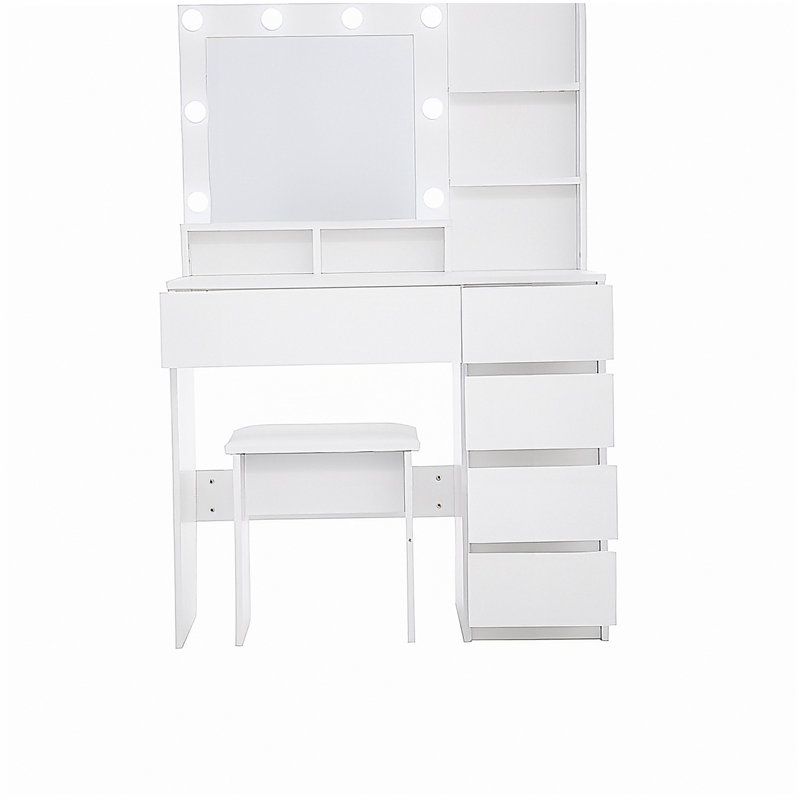 Coiffeuse, ensemble de coiffeuse avec miroir et lumière, beaucoup de rangement pour coiffeuse avec multiprise, 3 modes d'éclairage avec luminosité réglable, 37 pouces (blanc avec tabouret)