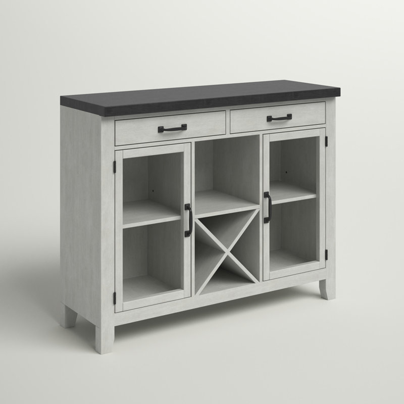 Desserte en bois d'acacia à 2 tiroirs de 52 po de largeur Knauss, Gris pierre / gris anthracite