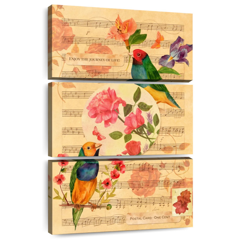 Brampt oiseaux chanteurs et roses, H 45 po x l 28 po
