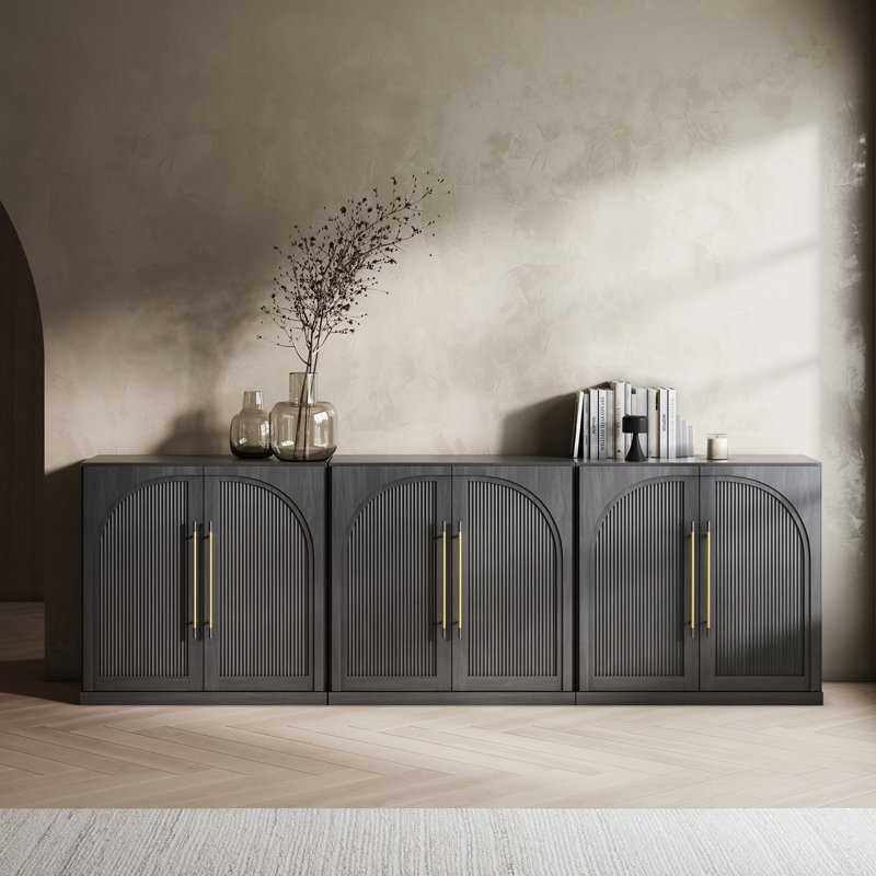 Ensemble de 3 buffets modulaires avec portes en bois à double arc, ébène, Ébène