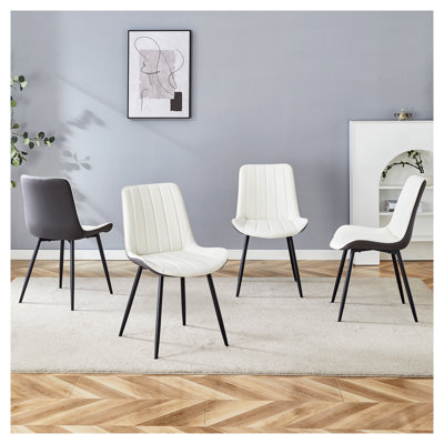Ensemble de 4 chaises de salle à manger modernes en similicuir avec coussin de siège allongé, chaises d'appoint rembourrées de style Mid-Century pour la cuisine et le salon