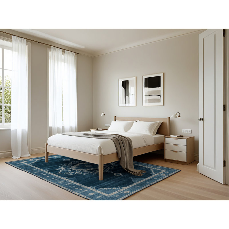 Machine Washable Overdyed Blue Area Rug, Rectangle 5' x 7'