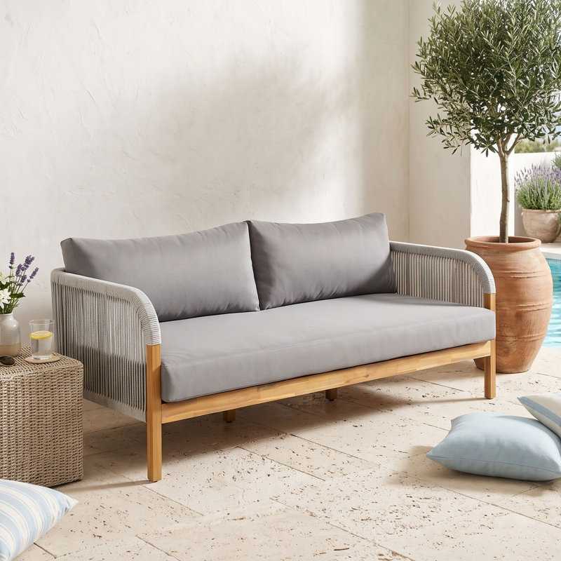 Canapé de patio en bois avec 2 coussins et coussin d'assise, Gris