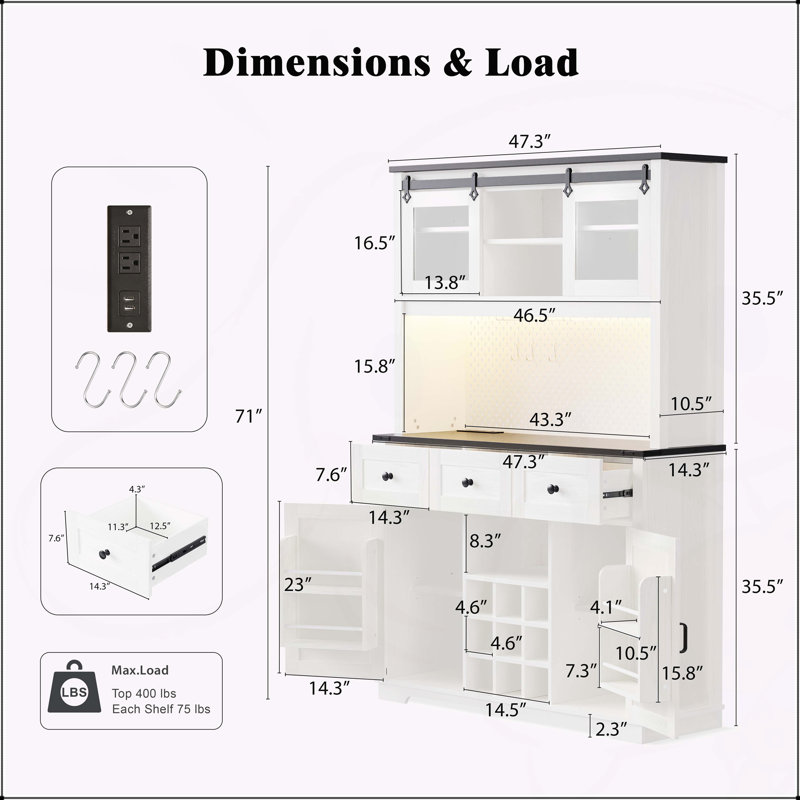 Armoire-bar 71 "avec support de rangement interne Farmhosue