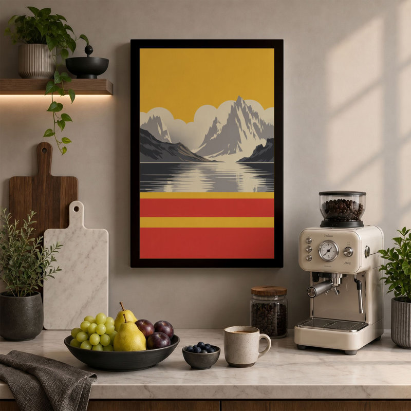 Mountains and Geometry Modern - Wrapped Canvas, 36x24 - 91.4 x 61.0 cm, Sage Border