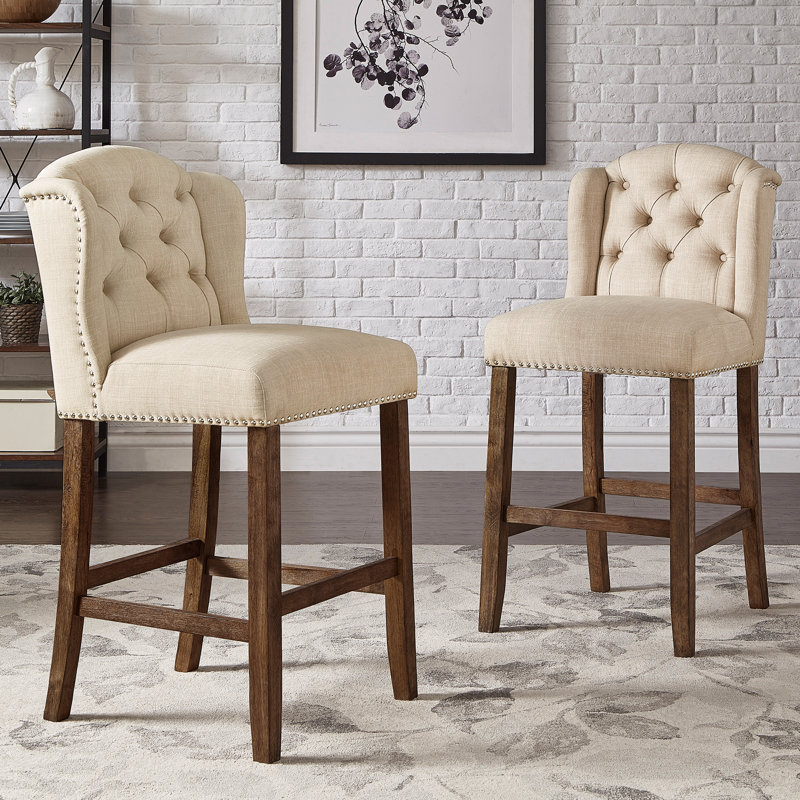 Tabouret Rhuardhi, Lin beige, Tabouret de bar (siège d'une hauteur de 30,25 po), Brun