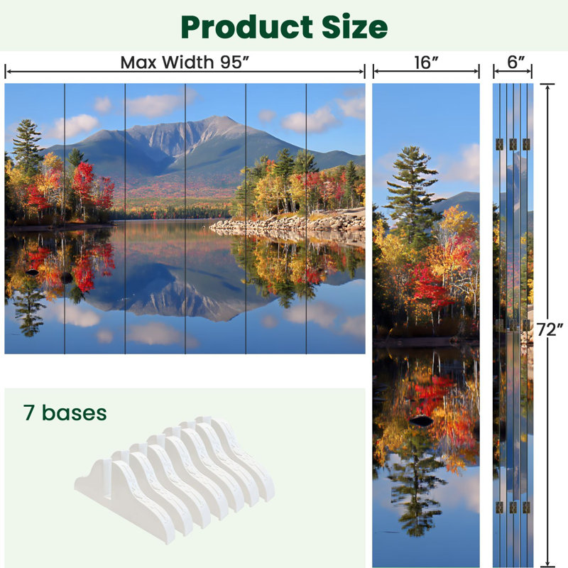 4 panneaux de paravent pliant paravent Mont Royal Katahdin reflet petit étang Maine Toile séparateur de pièce Paravent de protection autoportant Cloison d'intimité