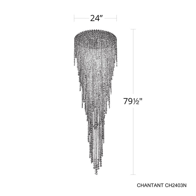 Chantant 6 Light 24in x 79.5in Flush Mount in Polished Stainless Steel with Clear Radiance Crystals, 79.5" H x 24" W x 24" D