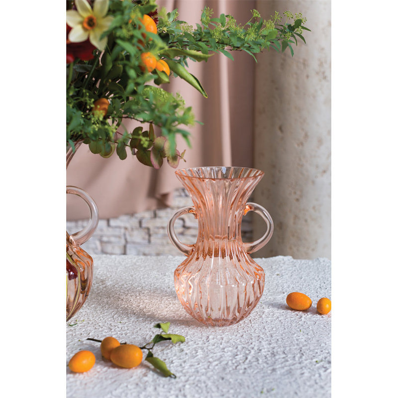 Moravian Handmade Glass Table Vase, 8" H x 4.75" W x 5.75" D