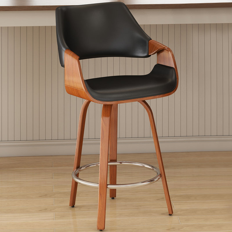 Modern Upholstered Counter Stools, 26 Inch Swivel Bar Stools With Hollow Back And Wooden Legs For Kitchen Island,Kitchen Bar Height Stools