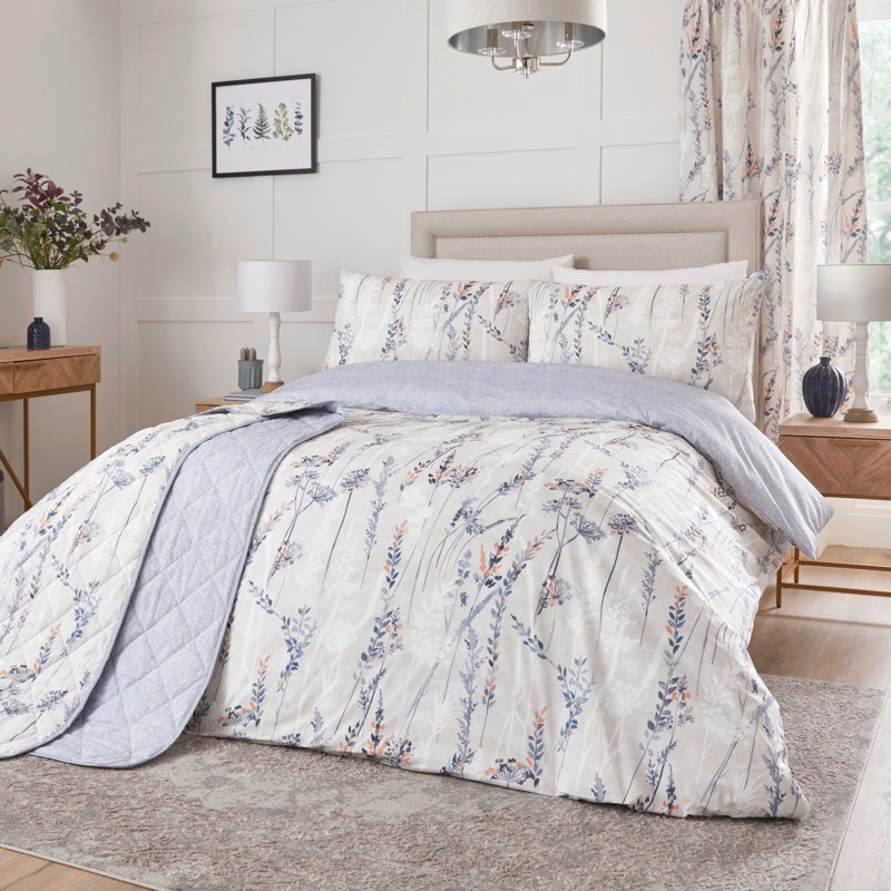 Wild Stems Semi Sheer Curtain Pair, Blue