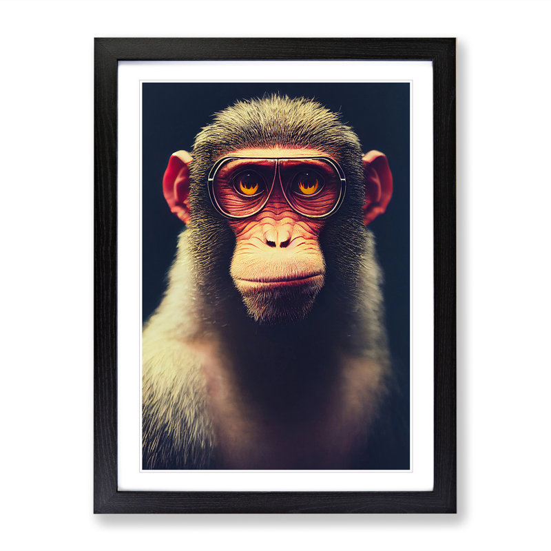 A Monkey In Glasses No.4 - Single Picture Frame Print, Black Framed, 34cm H x 25cm W x 2cm D