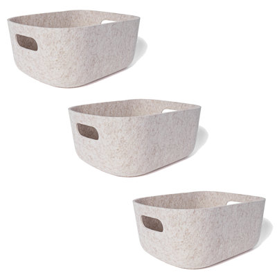 Cream Strong Felt Oval Basket Set/3