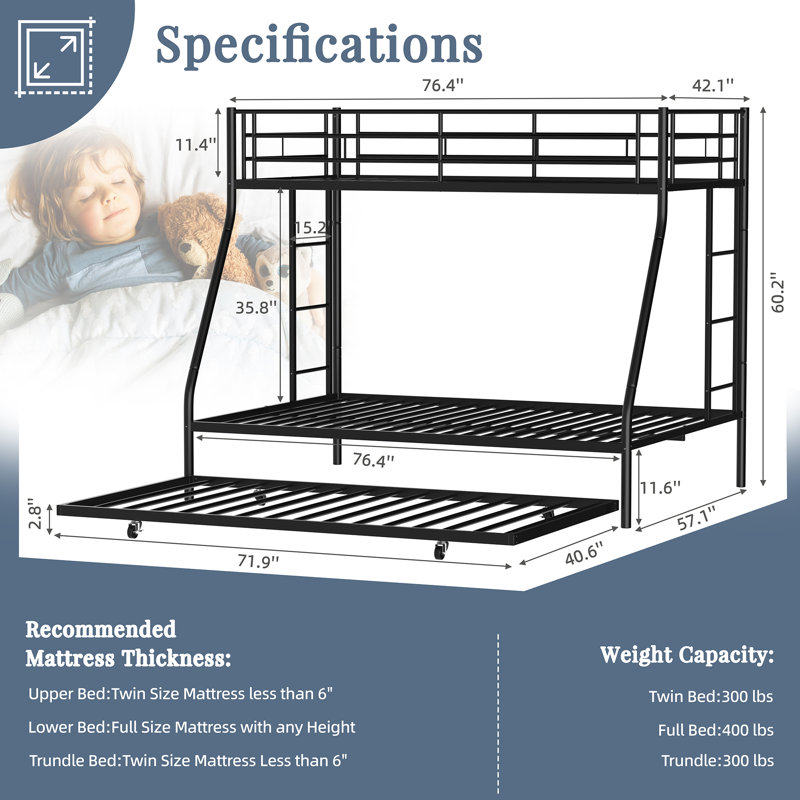  Arnya Standard Bunk Bed, Twin over Full, Black