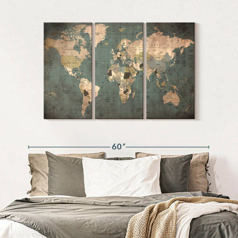Ensemble de 3 pièces de carte sur toile, H 50 po x l 32 po x P 1,25 po