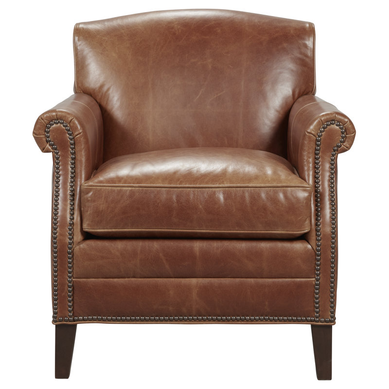 Dresden Club Chair, 1181 Pearl Genuine Leather, Espresso, Aged Bronze