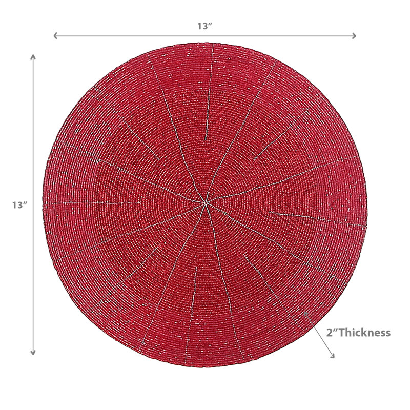 Napperon de Noël perlé rond rouge - ensemble de 4, Rouge