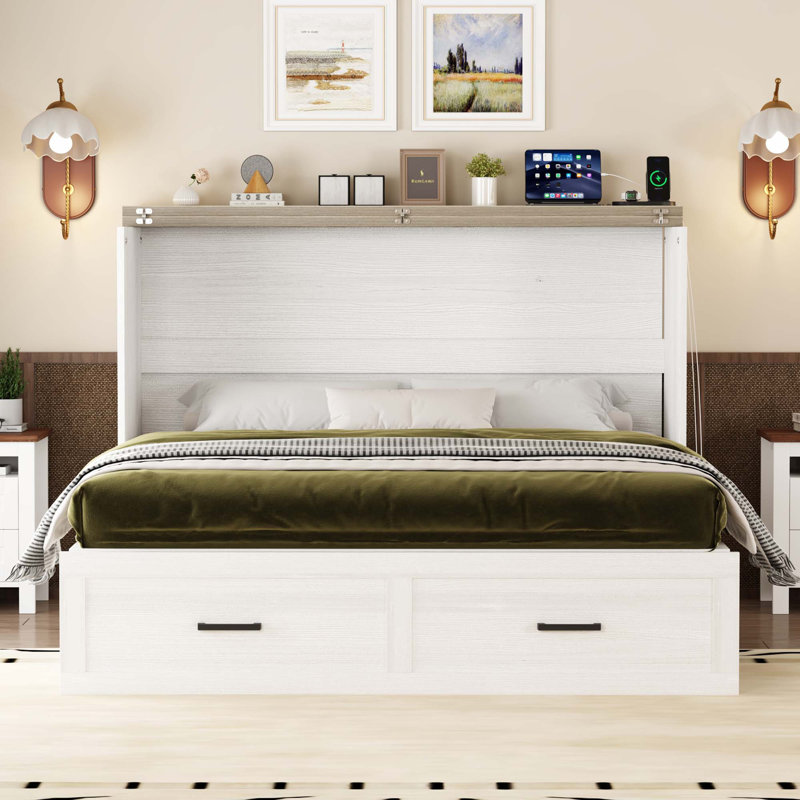 Armoire-lit escamotable pliable avec station de charge, Grand
