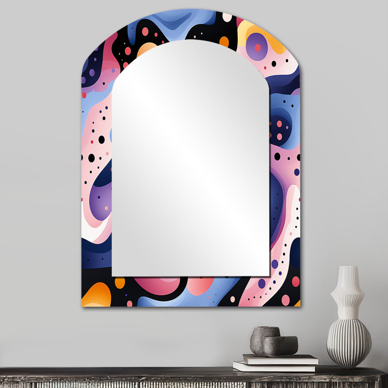 Motif multicolore de lignes géométriques froides et géniales - miroir mural unique à arche géométrique, miroir asymétrique moderne, impression d'art en métal