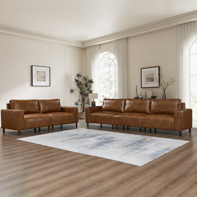 2-Piece Breathable PU Leather Sofa & Loveseat Set For Living Room & Apartment