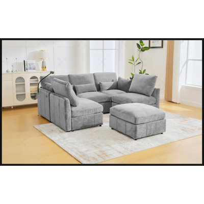 Canapé modulaire moderne avec repose-pieds mobile, ports USB et support de téléphone pour des sièges de salon polyvalents