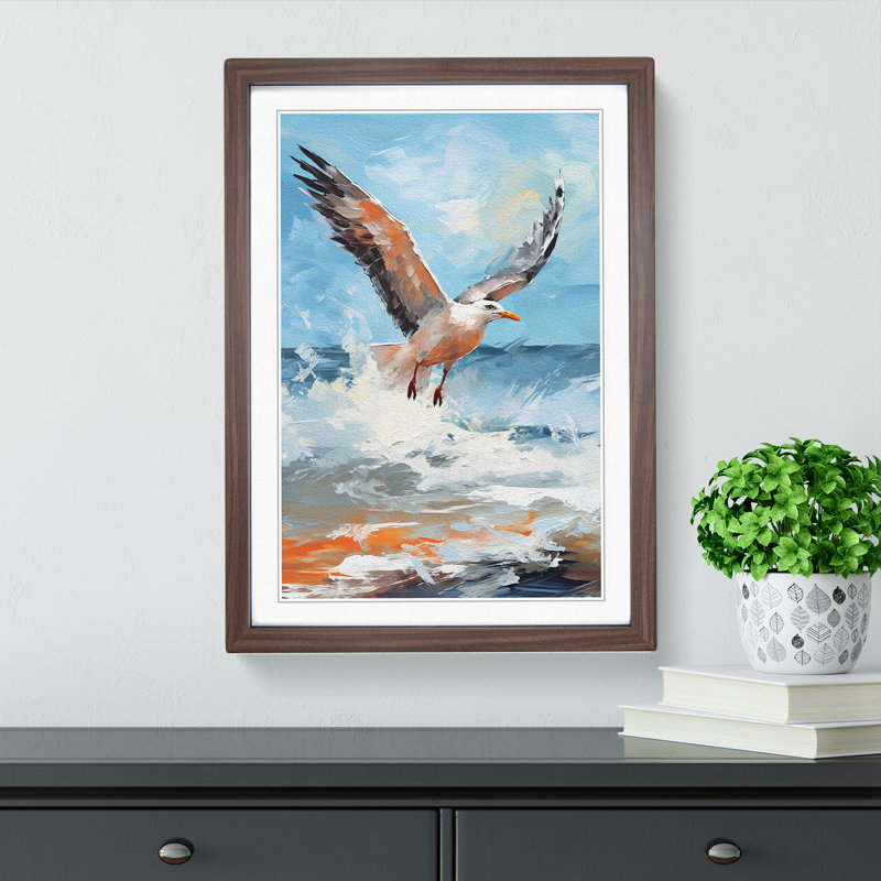 Seagull Gestural 1 Piece Single Picture Frame Wall Art, 64cm H x 46cm W x 2cm D, Walnut