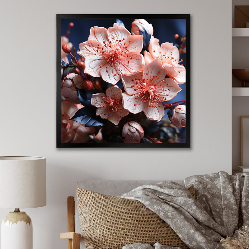 Les fleurs de rhododendron sont intégrées à l'essence I, H 36 po x l 36 po x P 1,5 po, Cadre simple noir
