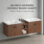 Meuble-lavabo mural 60 po avec comptoir en céramique, portes à fermeture en douceur et tablettes de rangement ouvertes 60 po