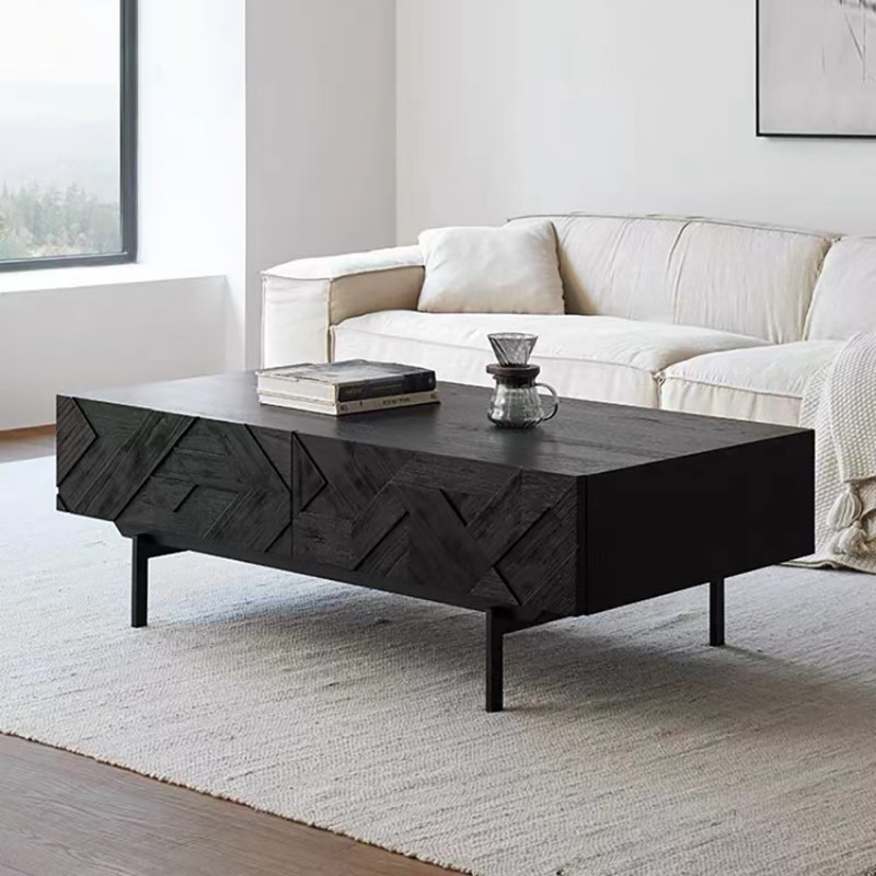 Table basse noire sculptée, H 17,7 po x L 39,4 po x l 23,6 po
