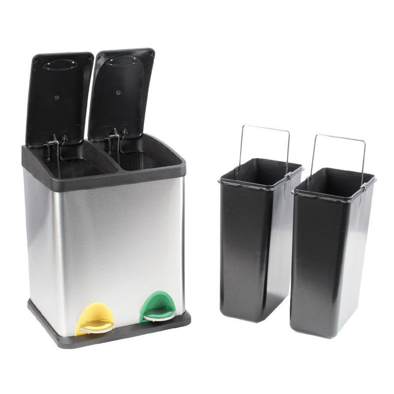 Cydnie Stainless Steel Step On Recycling Bin, 40.5cm H x 32cm W x 30cm D, 16