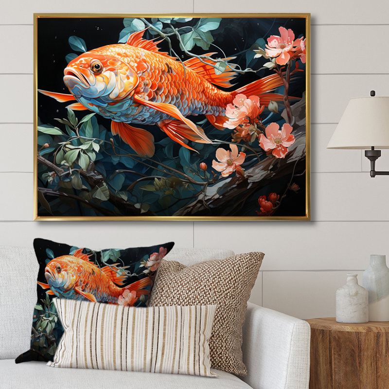 " Fishing Harmonious Hues II ", 12" H x 20" W x 1" D, Gold Floater Framed
