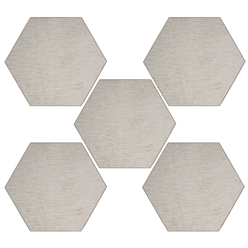 Ensemble de tapis de couleur unie touffetés à la machine en polyester beige, Hexagone 3 pi