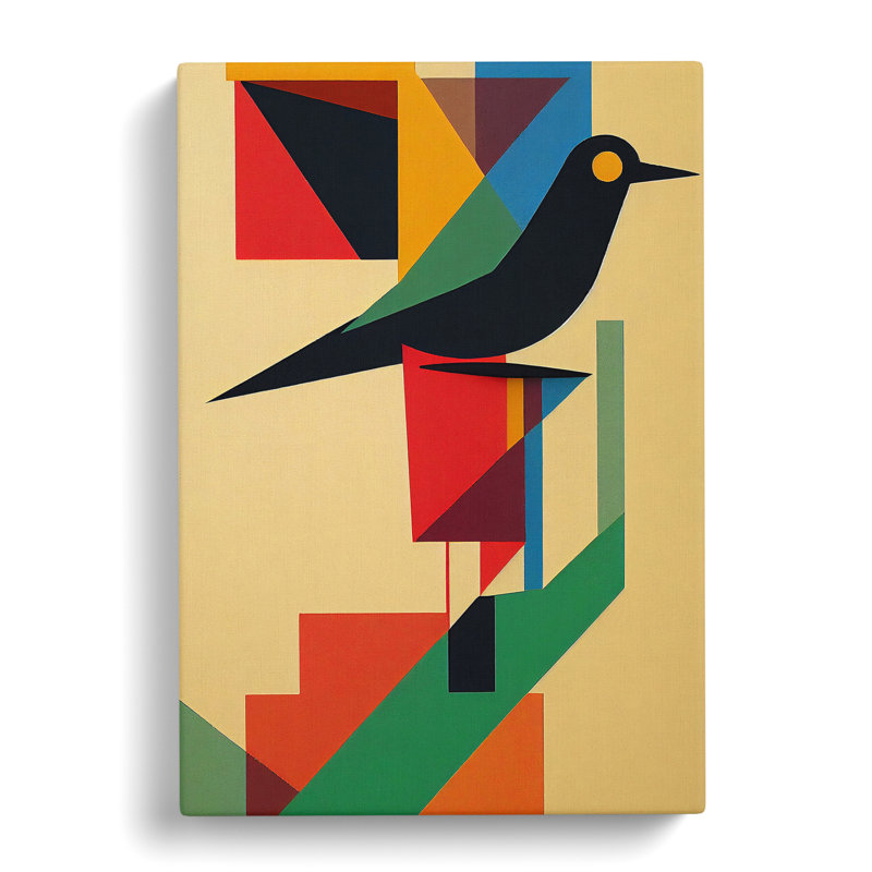 Magpie Bird Suprematism - Wrapped Canvas, 50cm H x 35cm W x 3cm D
