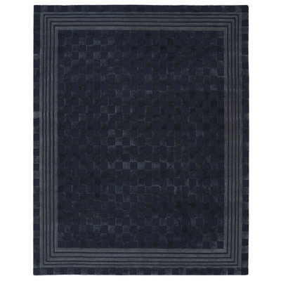 Navy Blue Tonal Check Rug