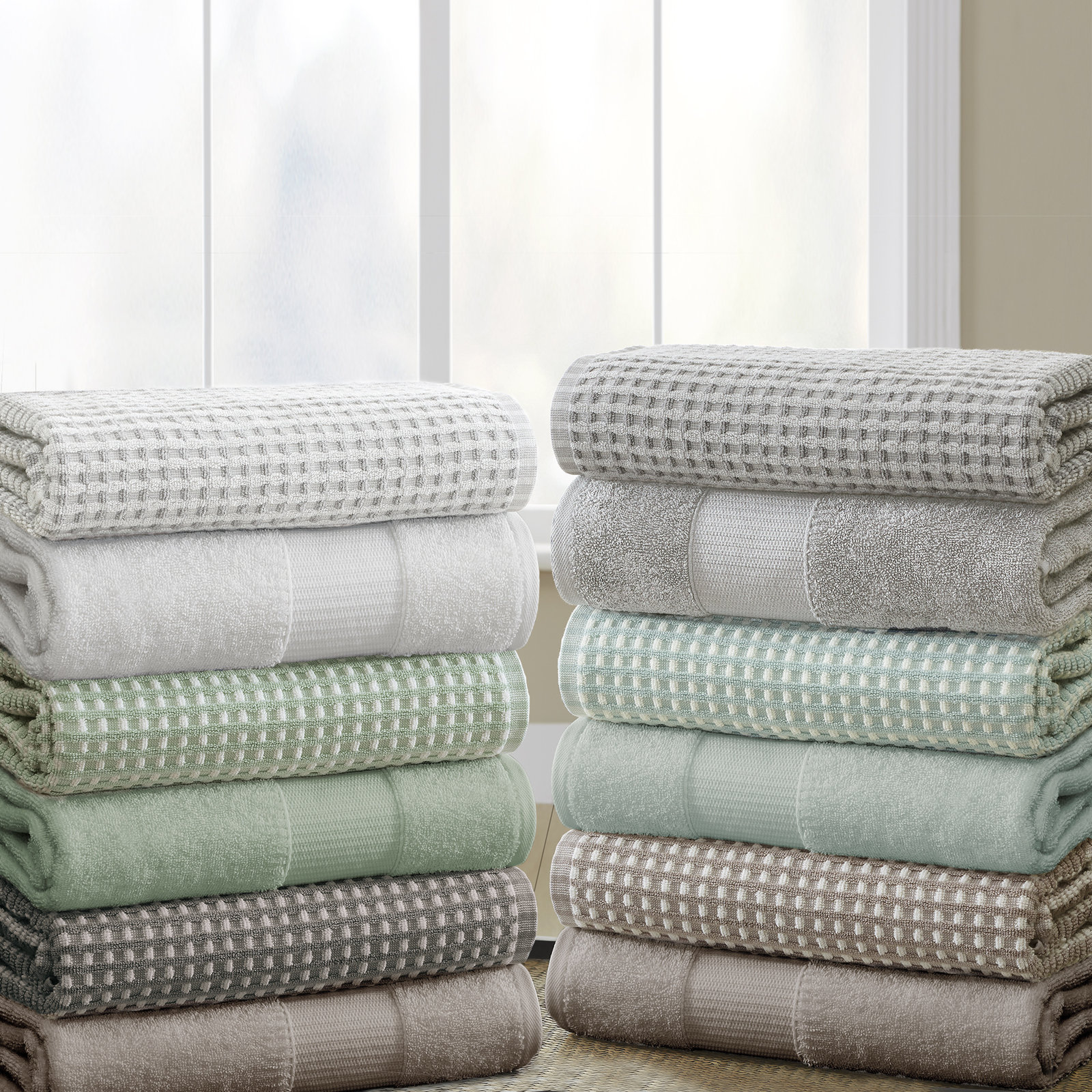 Modern Threads Drucilla 6-Piece 100% Combed Cotton Yarn Dyed Cobblestone Jacquard Towel Set, Silver