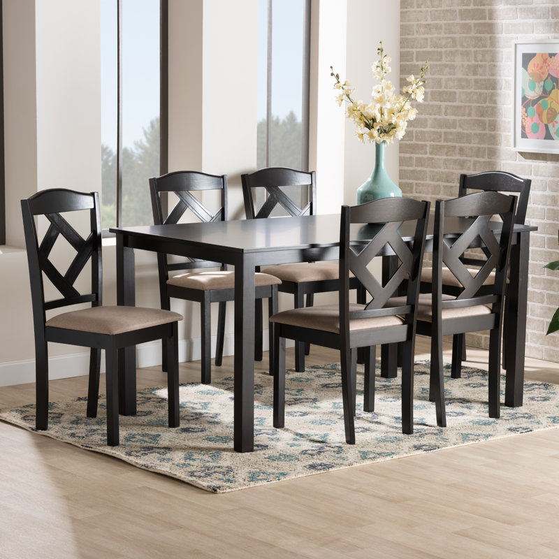 Lewisville Ruth Sand Upholstered and Wood 7-Piece Dining Set