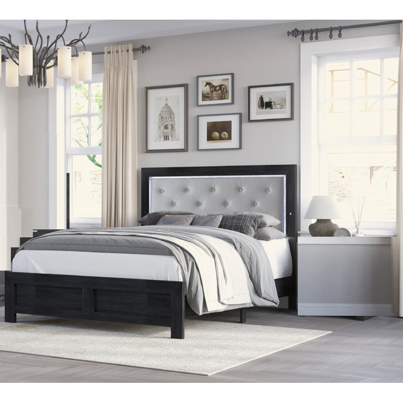 Mobilier de chambre à coucher 1Pc, Noir/gris, Grand lit