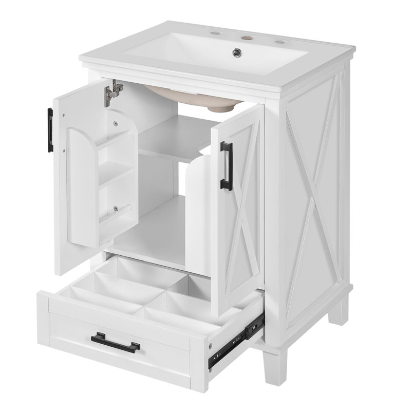 Meuble-lavabo de 24 po avec lavabo simple, Noir, Blanc