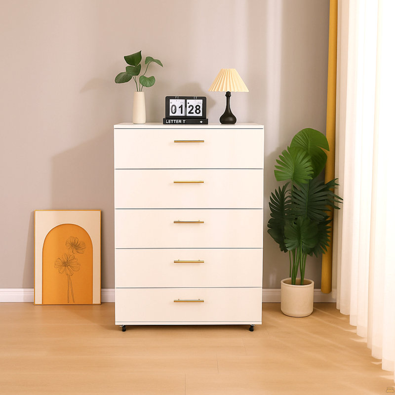 Commode 5 tiroirs avec poignées - Armoire de rangement moderne