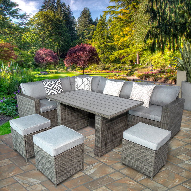 Monalee 8 - Person Patio Dining Set with Rectangular Table , Cushions Included