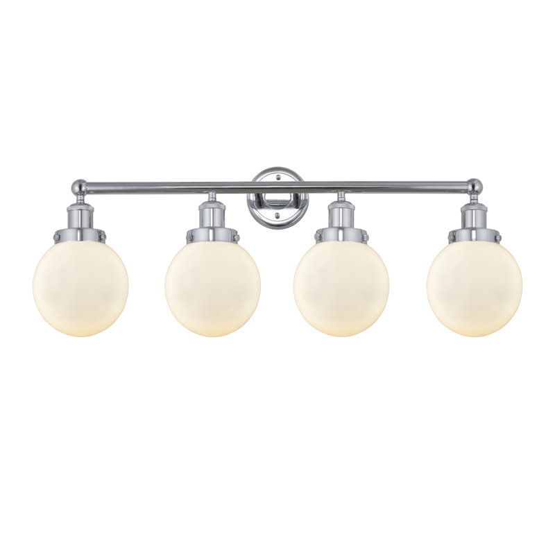 Éclairage pour meuble-lavabo à intensité variable à 4 lumières Alfonsa, Blanc mat, Argent