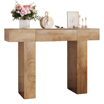 47" Console Table with Drawer, Farmhouse Entryway Sofa Table, Oak Finish