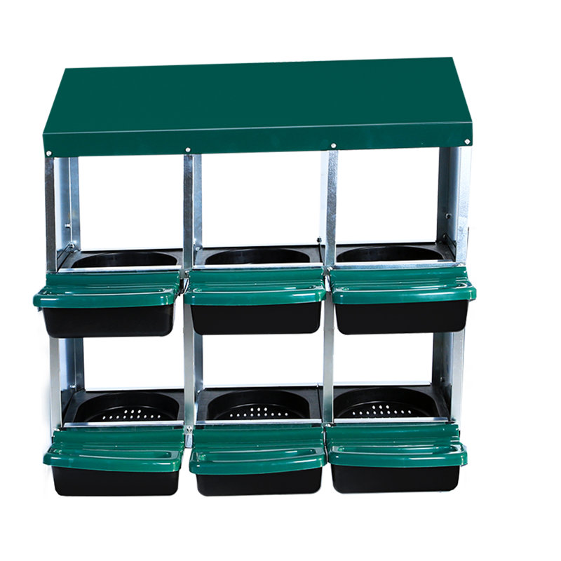 Boîtes de nidification pour poules, poulaillers pour 6 poules pondeuses, 6 compartiments, poules pondeuses, poules pondeuses en acier galvanisé 6 trous pour poules, vert