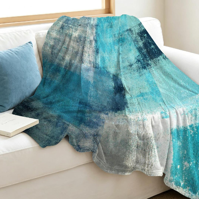 Jeté en flanelle transparente molletonné ultra doux, imprimé turquoise et gris, Throw 40" x 50"