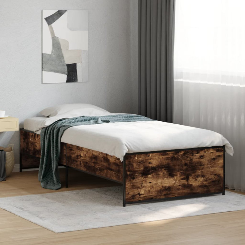 Vidaxl Bed Frame And Metal, Single (3'), Smoked Oak