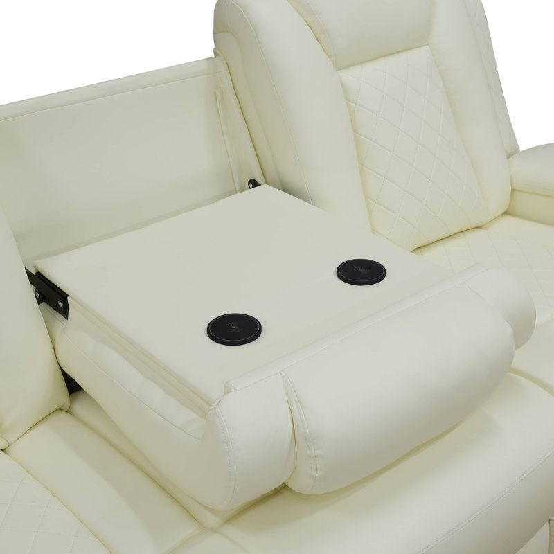 Ensemble de canapé inclinable électrique en cuir White Cloud Breathing. Lumière DEL et chargeur USB 