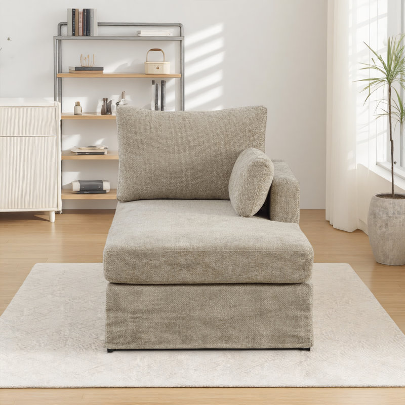 Chaise longue rembourrée 59,8 po, Taupe, Right Hand Facing