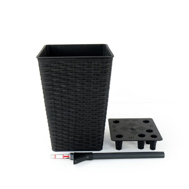 2 Self-Watering Square Planters - Hand Woven , To Frost And For Indoor & Outdoor Plants Self-Watering, Stylish Spaces, Black