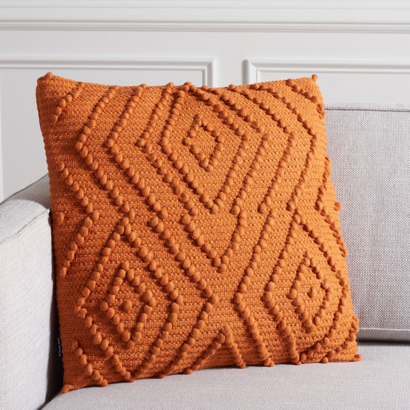Scandinavian Orange Geometric Knit Decorative Pillow