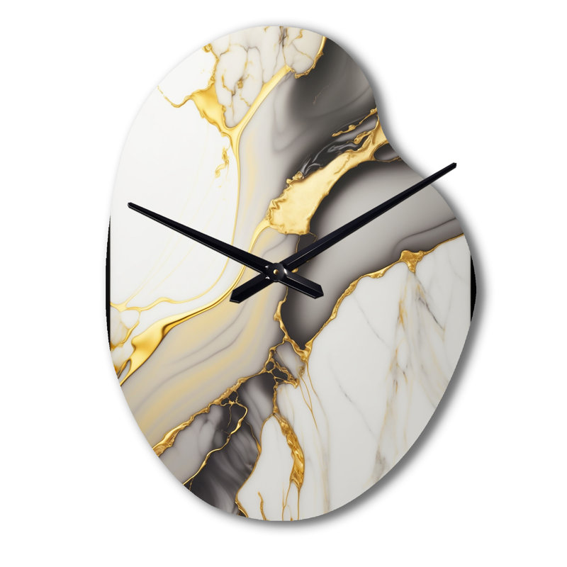 Abstract Geode Marble White And Gold II - Pear Shape Large White Wall Clock - Unique Shape, Grand